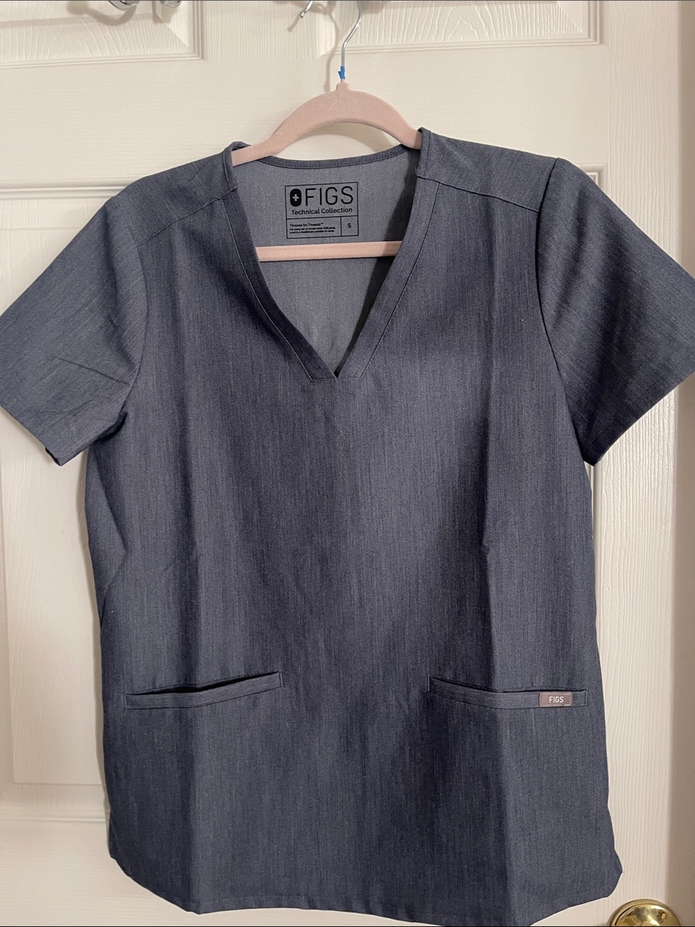 FIGS Women's V-Neck Medical Scrub Top in Blue/grey